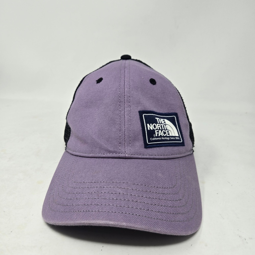 The North Face Purple Black Mesh Trucker Hat Snapback Logo Patch Cap